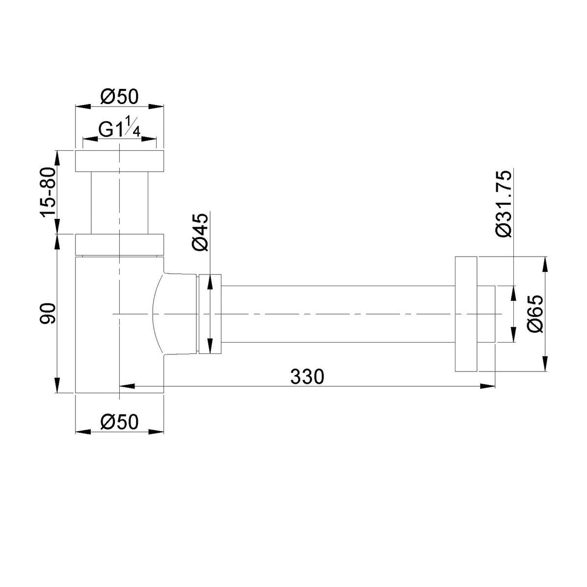 Star Desing-Siphon niedrig 5/4" x32 mm mattschwarz