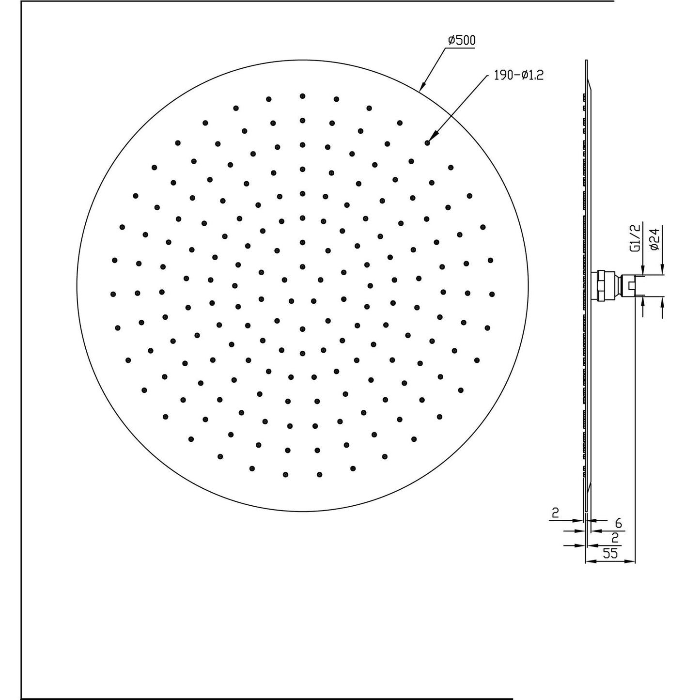 Wiesbaden Ufo Duschkopf 500 mm x6 mm, Chrom