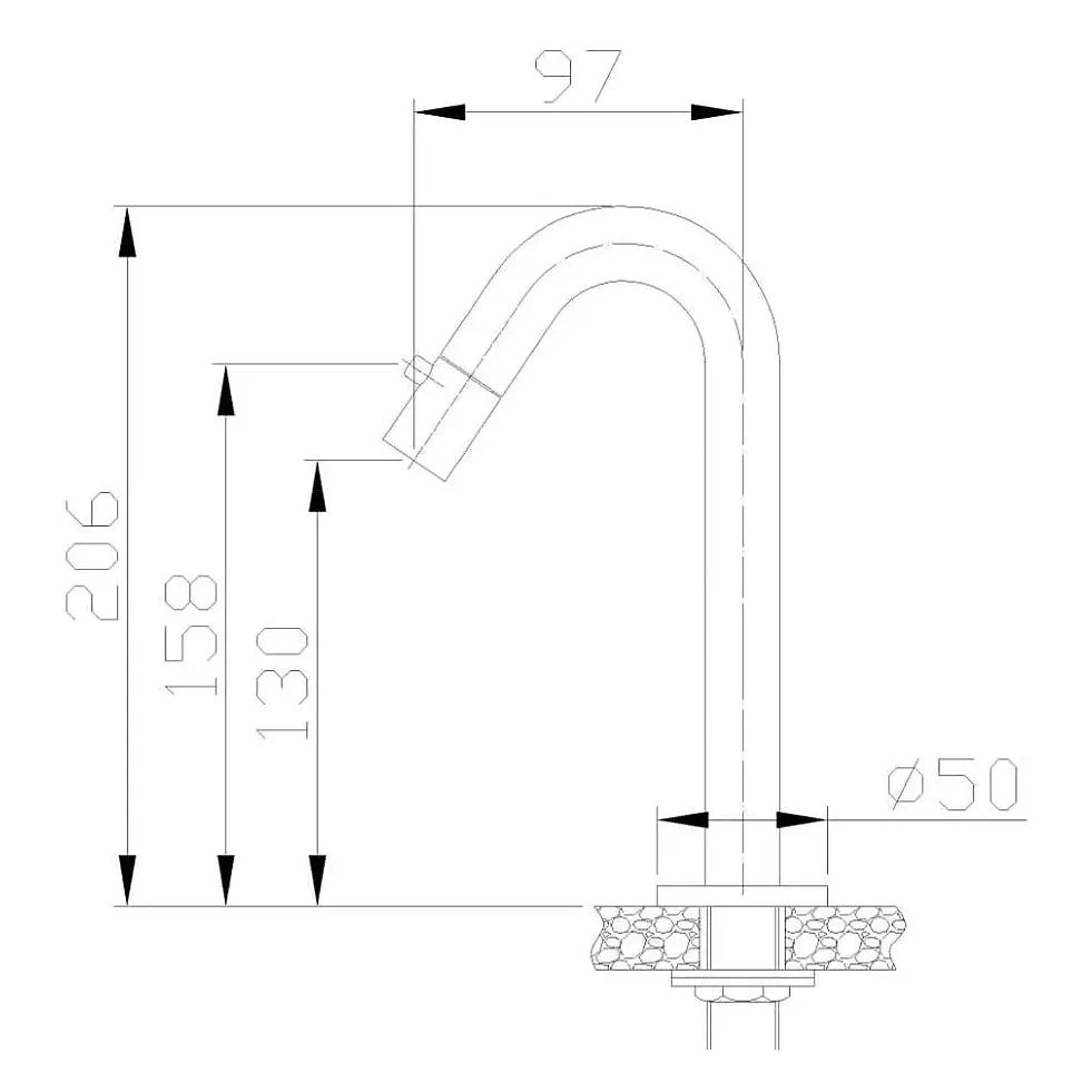Waschtischarmatur Wiesbaden Metro stehend rund 20 cm schwarz matt, für Gäste-WC (nur Kaltwasser)