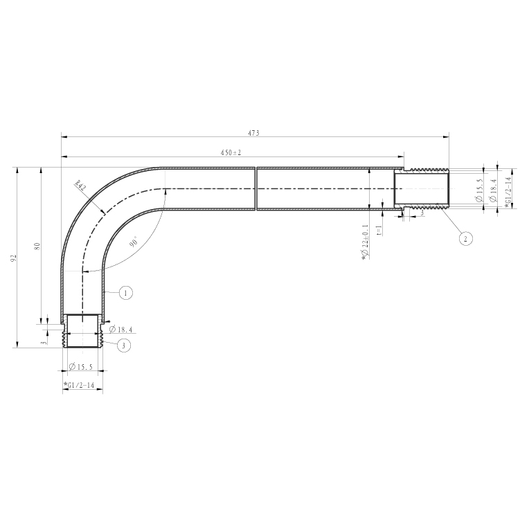 Wiesbaden Caral gekrümmter Duscharm 45 cm Chrom