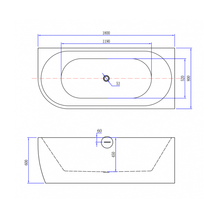 Eckbadewanne halbfreistehend Acryl 180 x 80 x 60 cm weiß Rechts