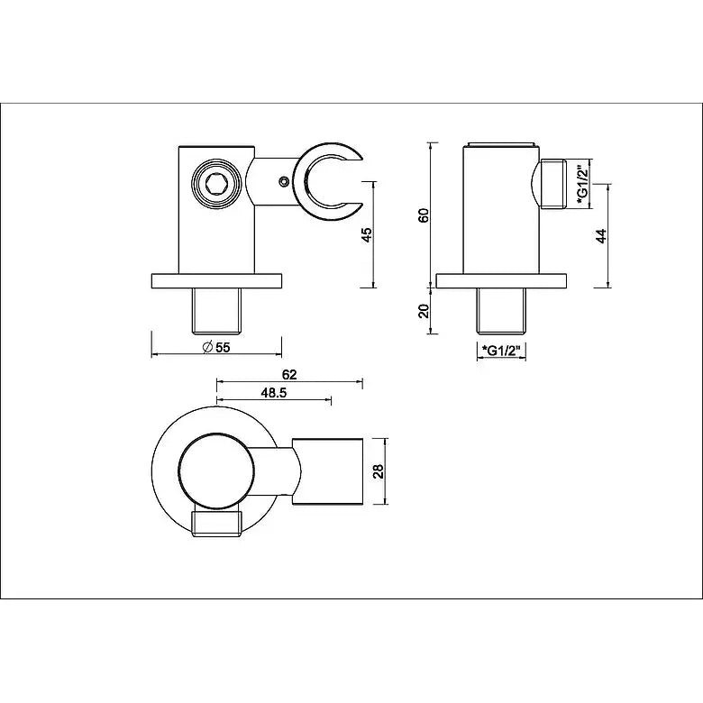 Caral Handbrausehalter mit Brauseschlauchanschluss und schwenkbarem Aufsatz aus gebürstetem Messing