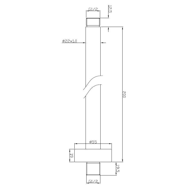 Caral Deckenbrausearm 20 cm, Chrom