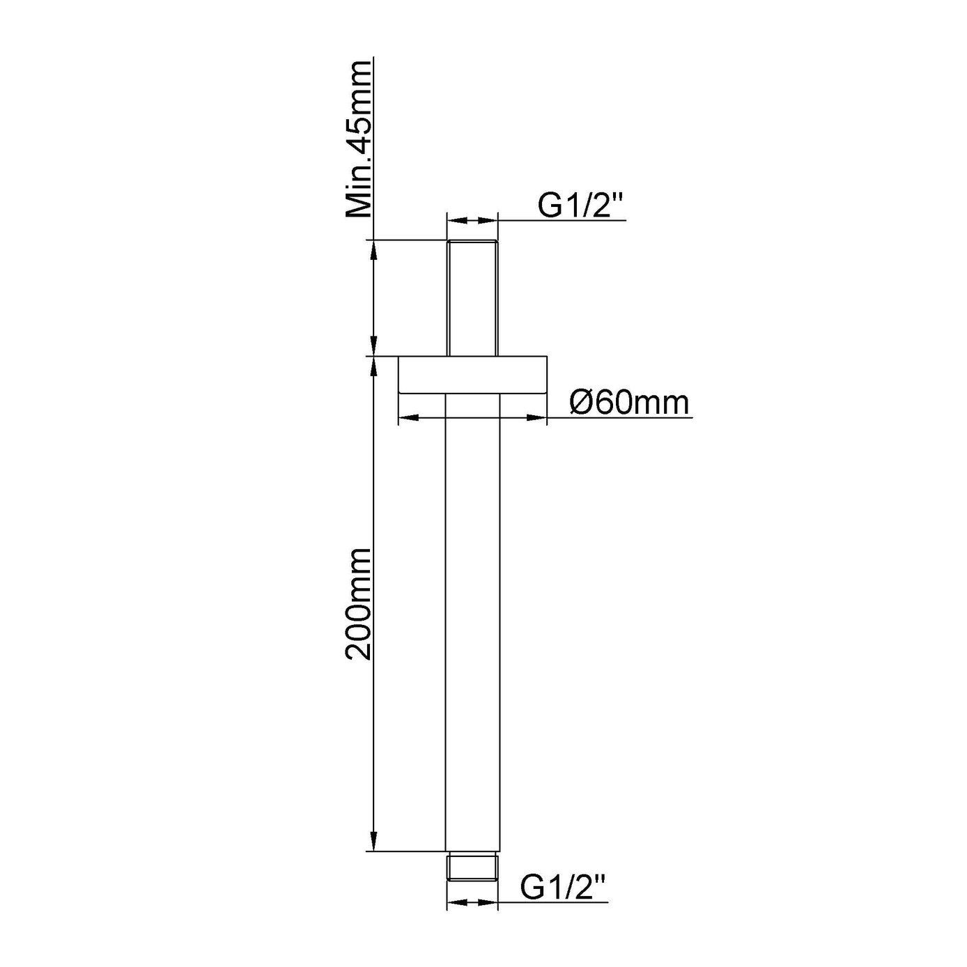 Caral Deckenbrausearm 20 cm aus gebürstetem Kupfer
