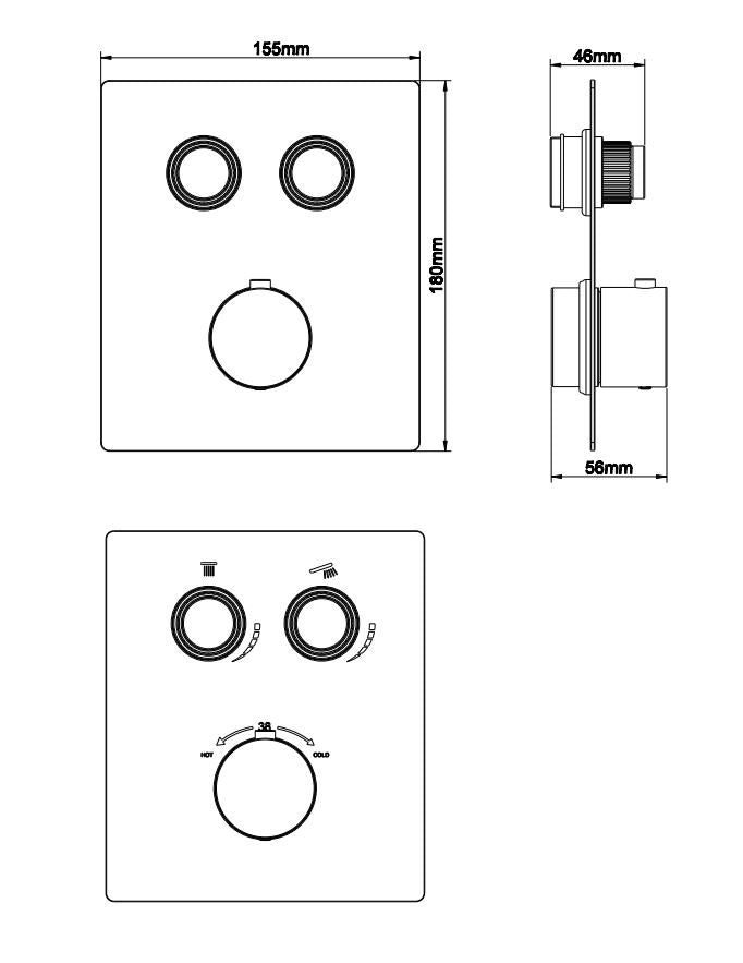 Caral Klik pro Unterputz-Thermostat 2 Weg, gebürstetem messing
