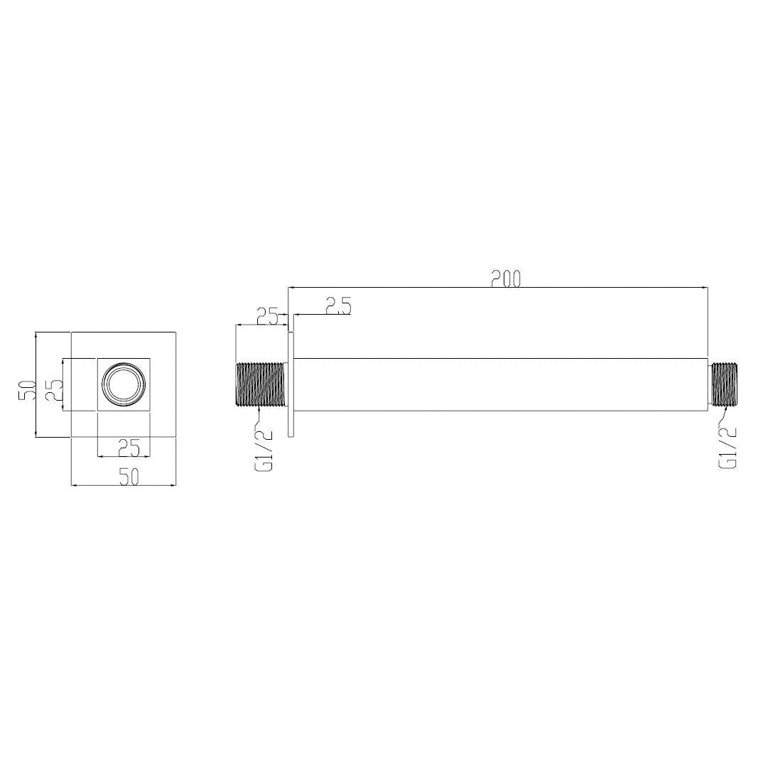 Wiesbaden Rombo Duscharm quadratisch Deckenhalterung 20 cm, mattschwarz