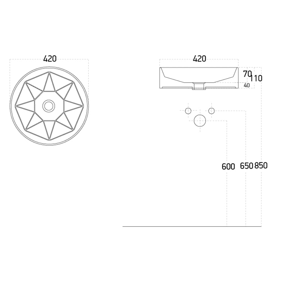 Diamanto Aufsatzwaschbecken rund 42x11 cm, Keramik weiß glänzend