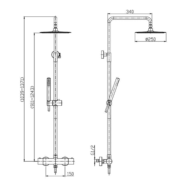 Wiesbaden 304 thermostatische Brausegarnitur komplett mit Handbrause und Brauseschlauch, Edelstahl