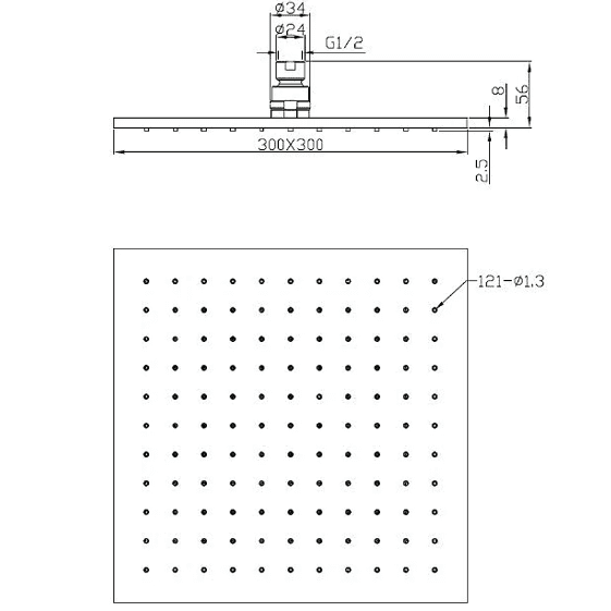 Wiesbaden Rombo Luxus-Messingkopfbrause quadratisch 300 x 8 mm, mattschwarz