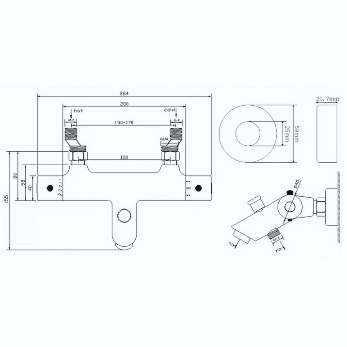 Rio Thermostatisches Duschventil 15 cm, Chrom