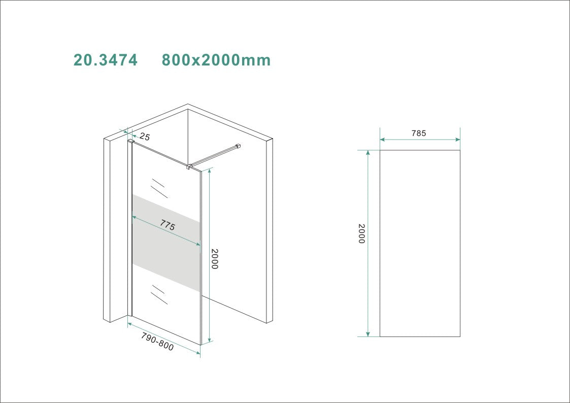 Slim Glasplatte mit Mittelband Klarglas 8mm NANO Ohne Profil