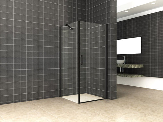 Uni Duschkabine Pendeltür + Seitenwand schwarz matt