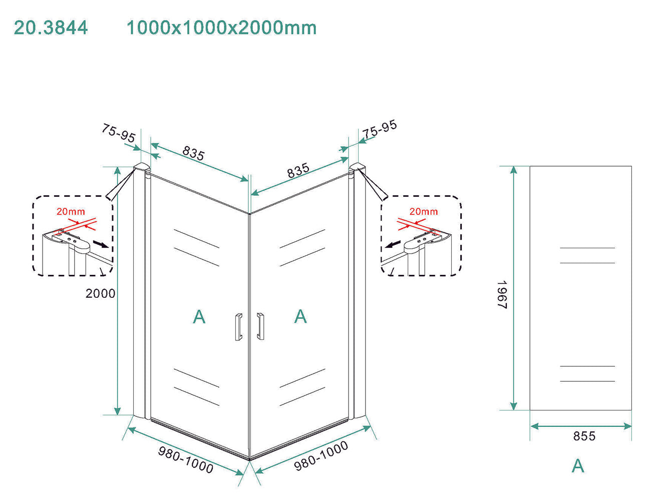 Twice Duschkabine Doppeltür 8 mm Nano
