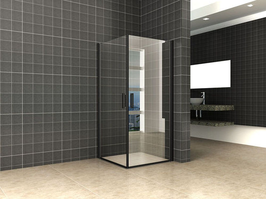 Uni Duschkabine mit 2 Drehtüren 90x90 cm schwarz matt mit Klarglas 8mm NANO