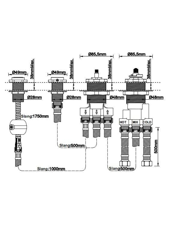 Unterputzkörper-Basisset Thermostat Wannenrand 4-Loch