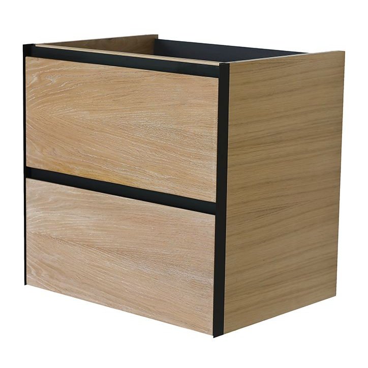 Waschtischunterschrank mit 2 Schubladen Echtholz-Eiche natur/schwarz matt