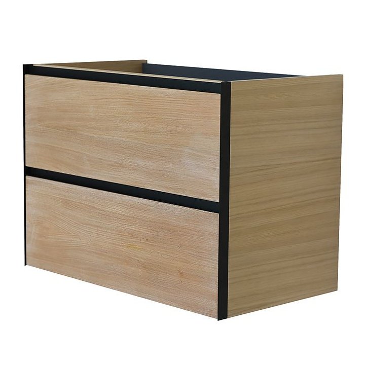 Waschtischunterschrank mit 2 Schubladen Echtholz-Eiche natur/schwarz matt