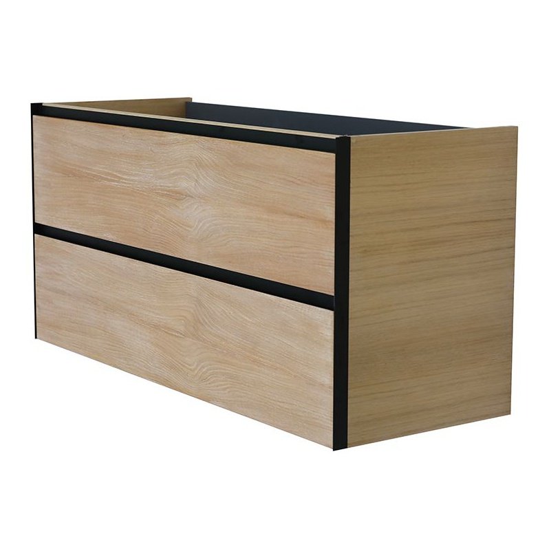 Waschtischunterschrank mit 2 Schubladen Echtholz-Eiche natur/schwarz matt