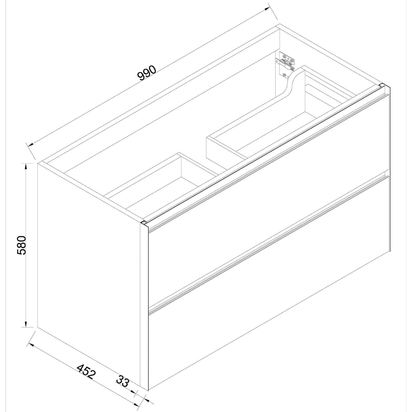 Waschtischunterschrank mit 2 Schubladen Echtholz-Eiche natur/schwarz matt
