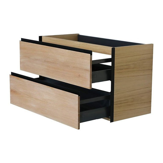 Waschtischunterschrank mit 2 Schubladen Echtholz-Eiche natur/schwarz matt