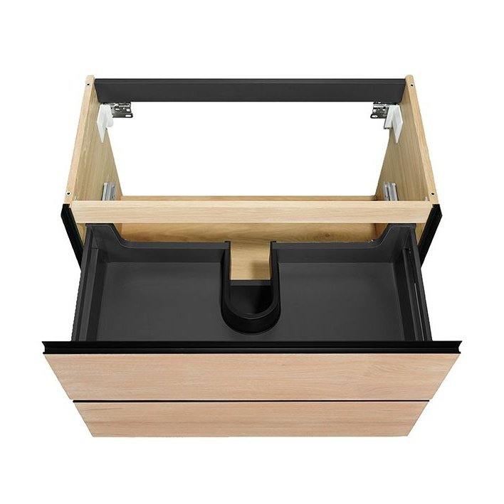 Waschtischunterschrank mit 2 Schubladen Echtholz-Eiche natur/schwarz matt