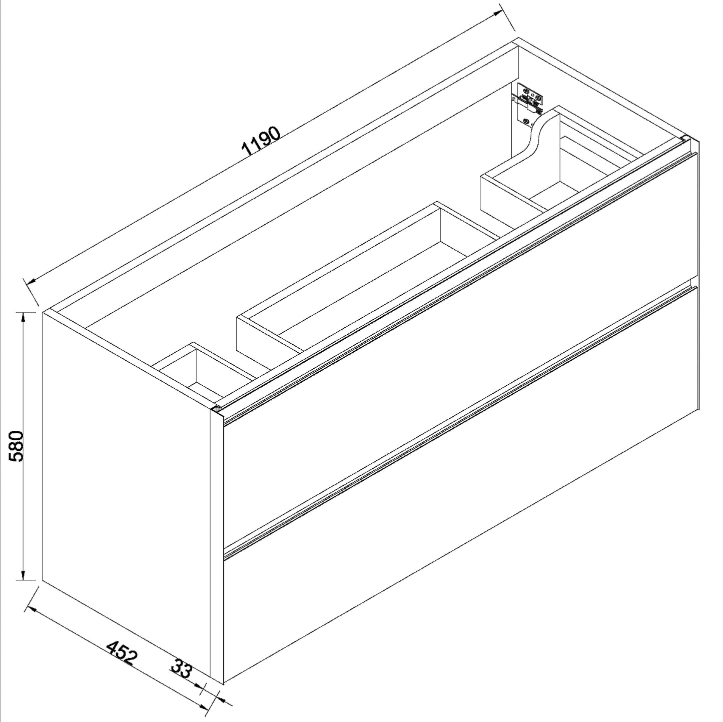 Waschtischunterschrank mit 2 Schubladen Echtholz-Eiche natur/schwarz matt