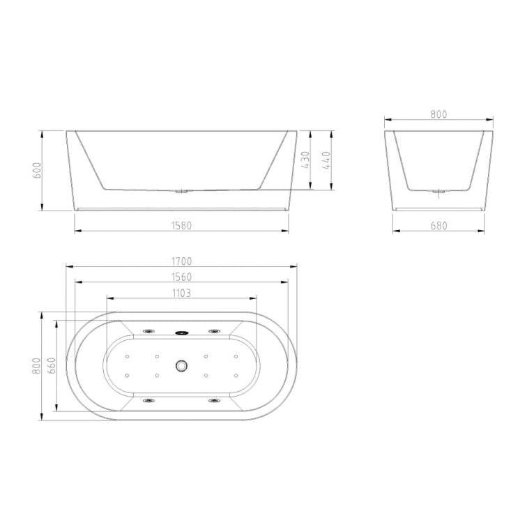 Freistehender Acryl-Whirlpool Libero 170 x 80 cm in Weiß