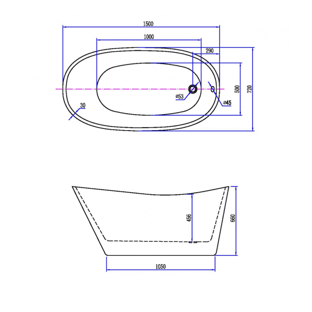 Trapez freistehende Badewanne Acryl Weiß