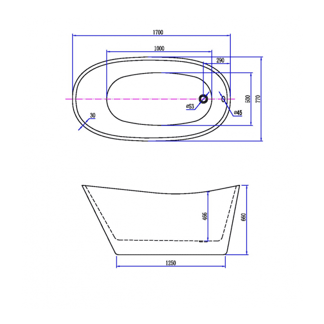 Trapez freistehende Badewanne Acryl Weiß