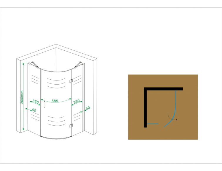 Sphere 1/4 rund Duschkabine mit Drehtür 90 x 90 cm 8 mm Nano