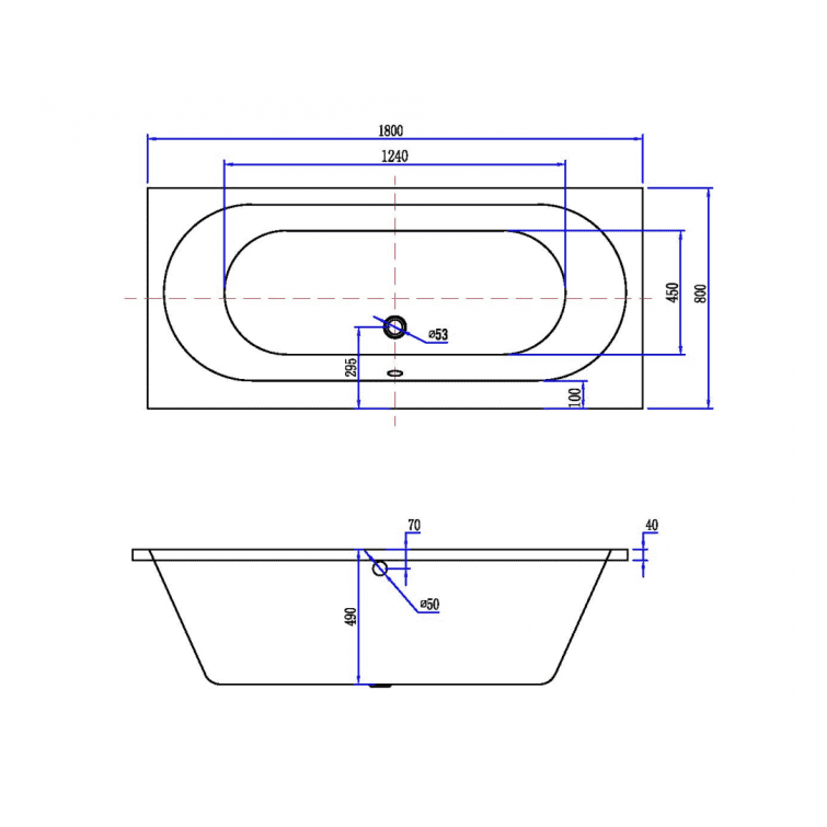 Portus Einbaubadewanne Acryl 170x70x43 cm in weiß glänzend