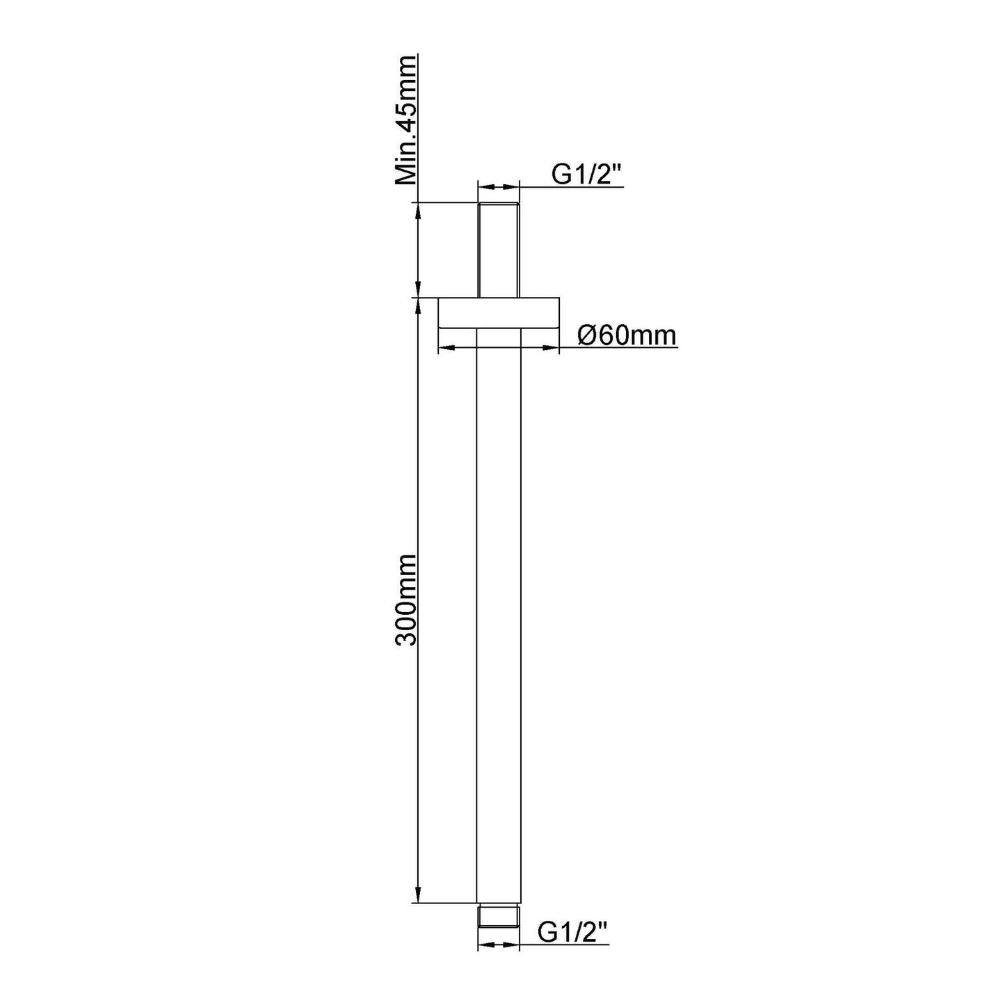 Caral Deckenbrausearm 30 cm aus gebürstetem Kupfer