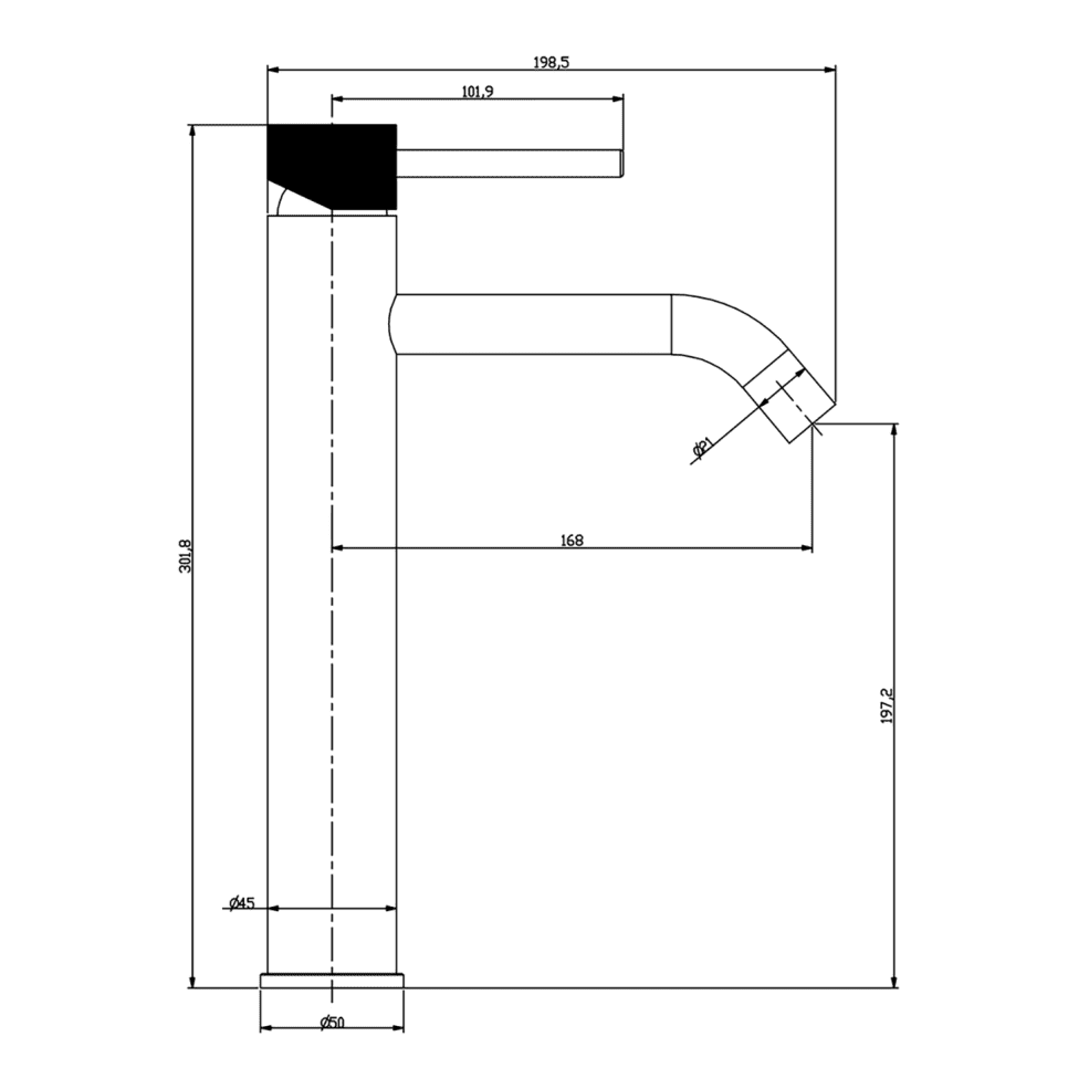 Wiesbaden Ribbd XL hohe Waschtischarmatur 30,2 cm, Mattschwarz