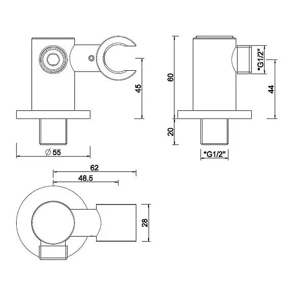 Caral Handbrausehalter mit Brauseschlauchanschluss + Schnürung schwarz