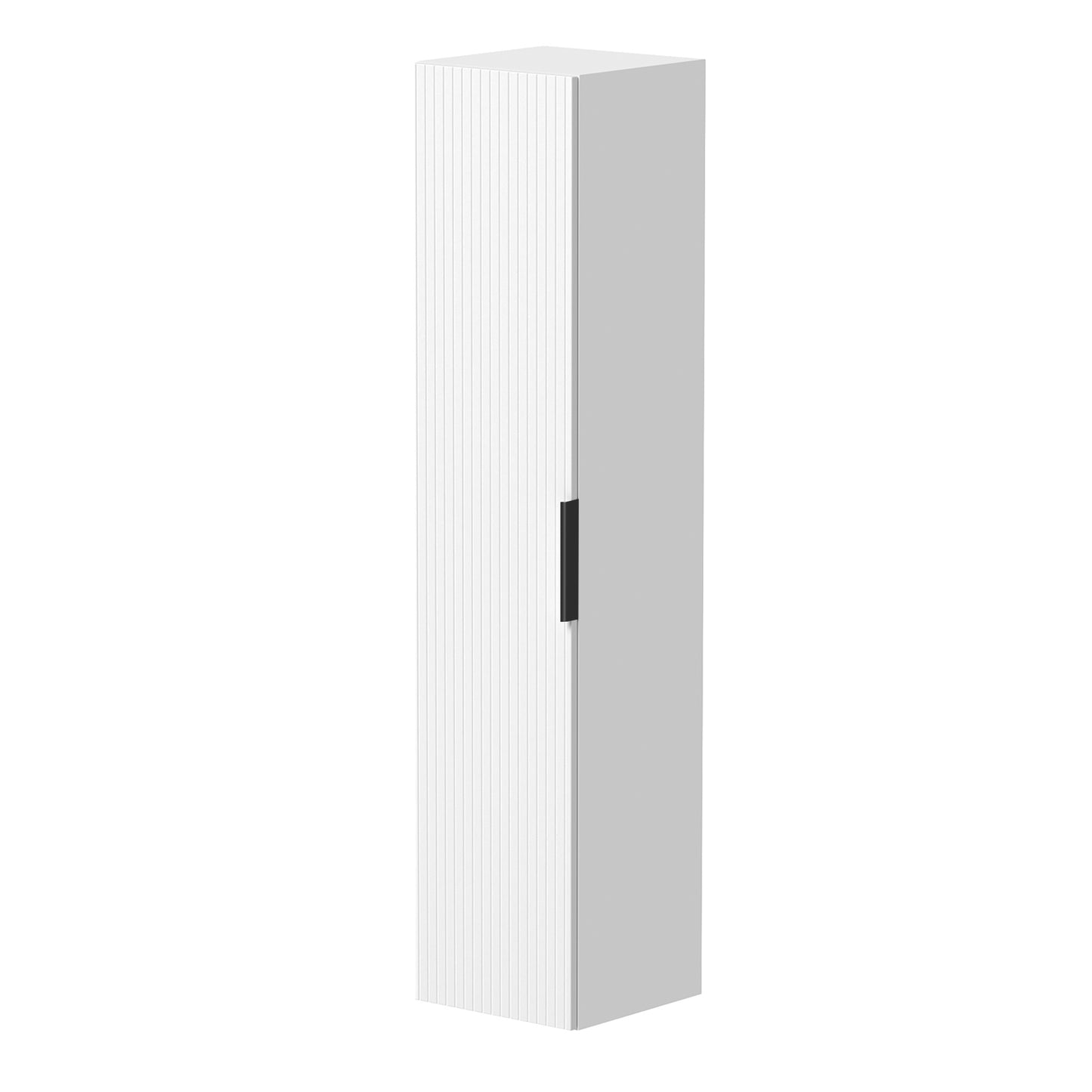 KAMĖ BIG Hochschrank – geriffelte Front mit schwarzem Griff – Mattweiß geriffelt