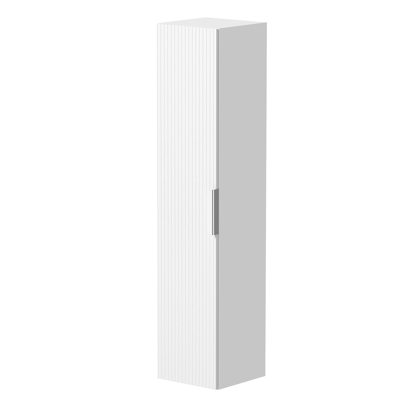 KAMĖ BIG Hochschrank – geriffelte Front mit Chromgriff – Mattweiß geriffelt
