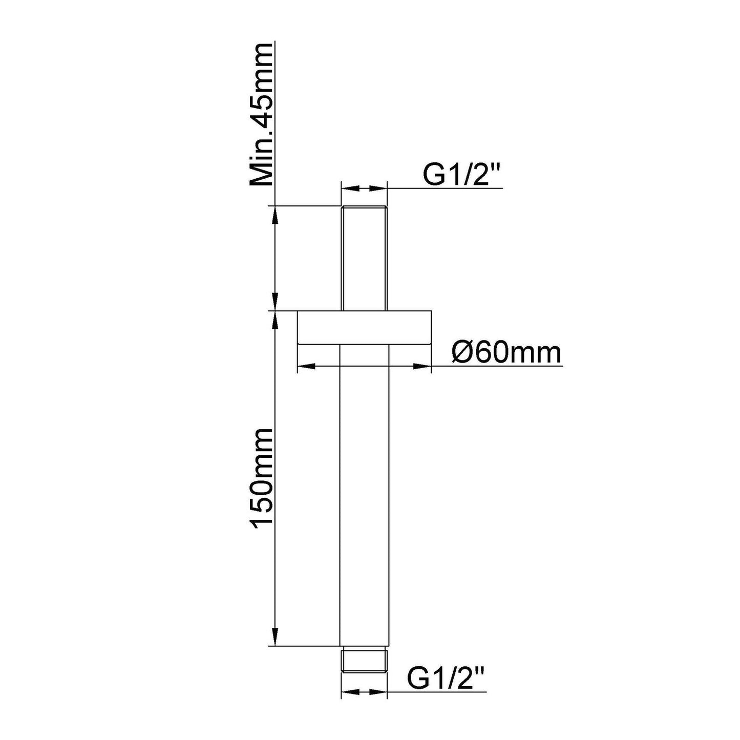 Caral Deckenbrausearm 15 cm, Messing gebürstet