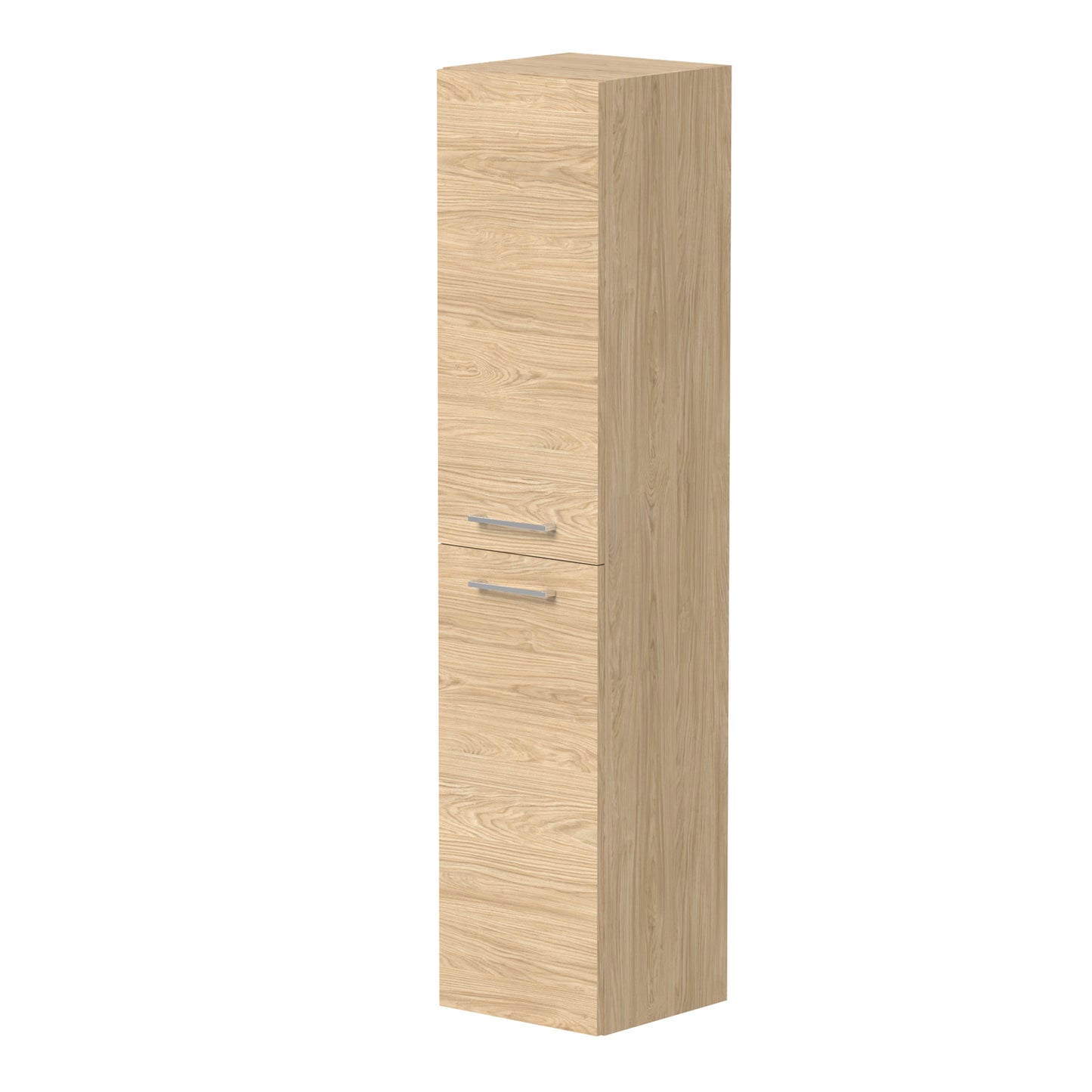 KAMĖ DUET Hochschrank – Chromgriffe – Helle Eiche