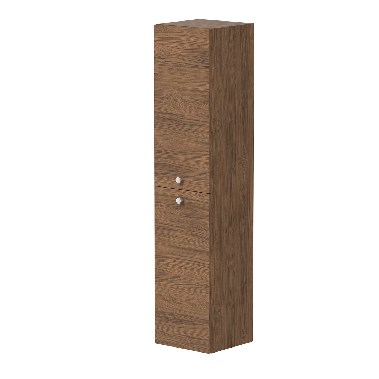 KAMĖ DUET Hochschrank – Edelstahl-Knopfgriffe – Kupfereiche