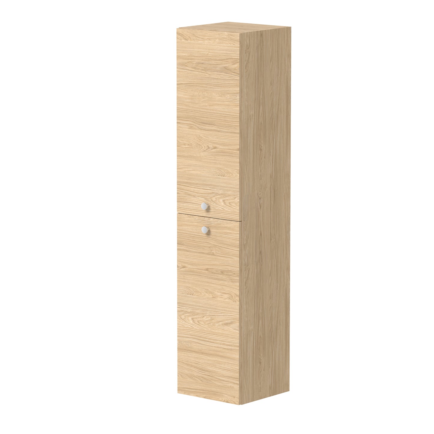 KAMĖ GAMA Hochschrank – Edelstahl-Knopfgriffe – Helle Eiche