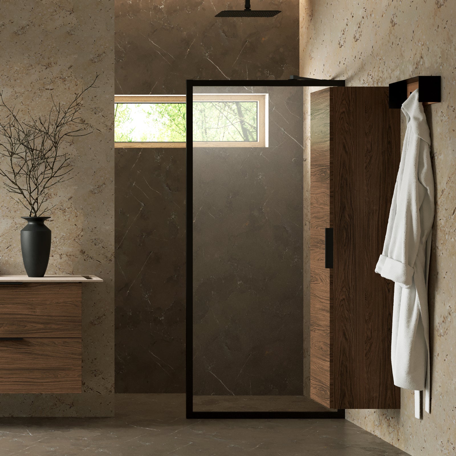 KAMĖ LIRIS Hochschrank – schwarze Griffe