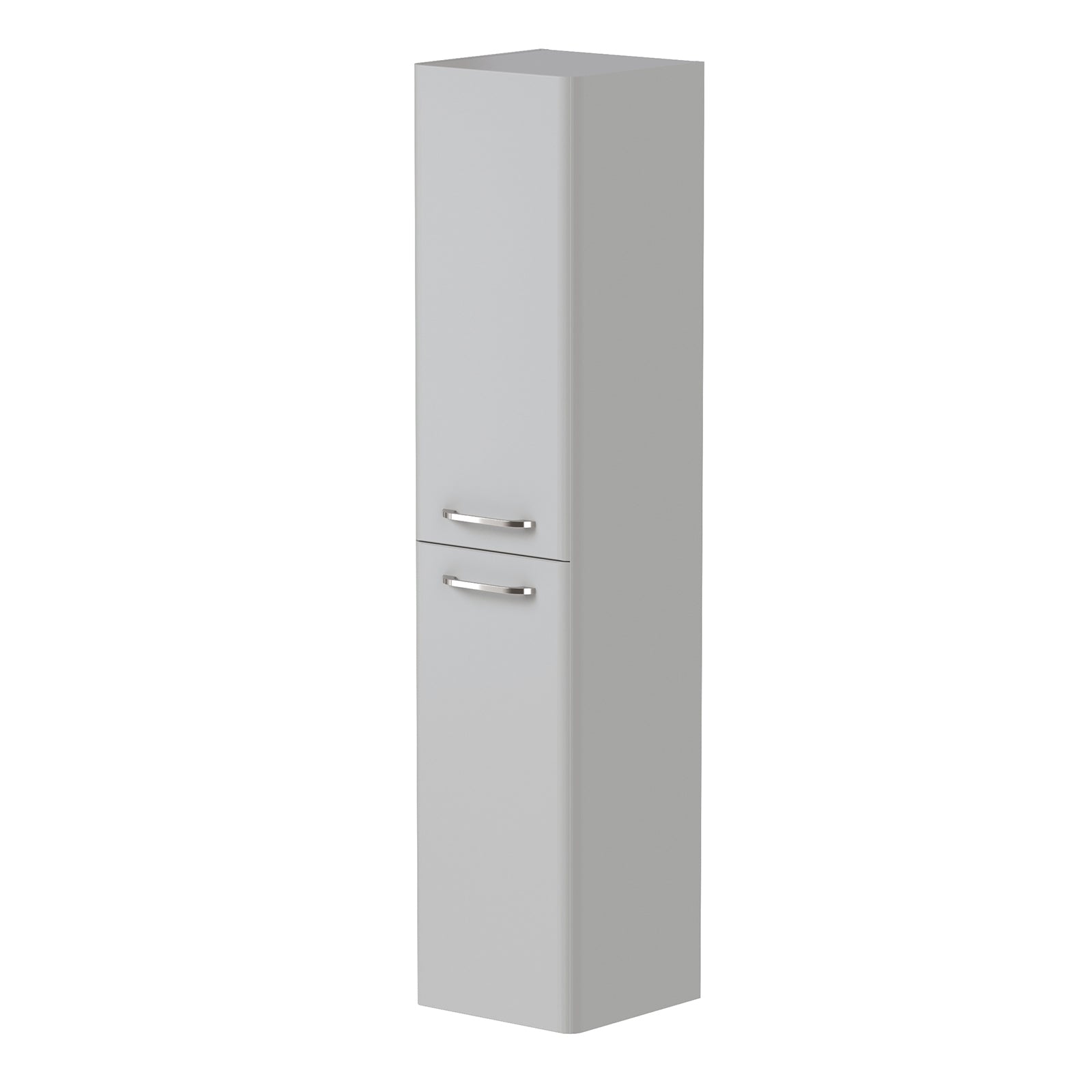 KAMĖ SOFT Hochschrank – Chromgriffe – Perlgrau
