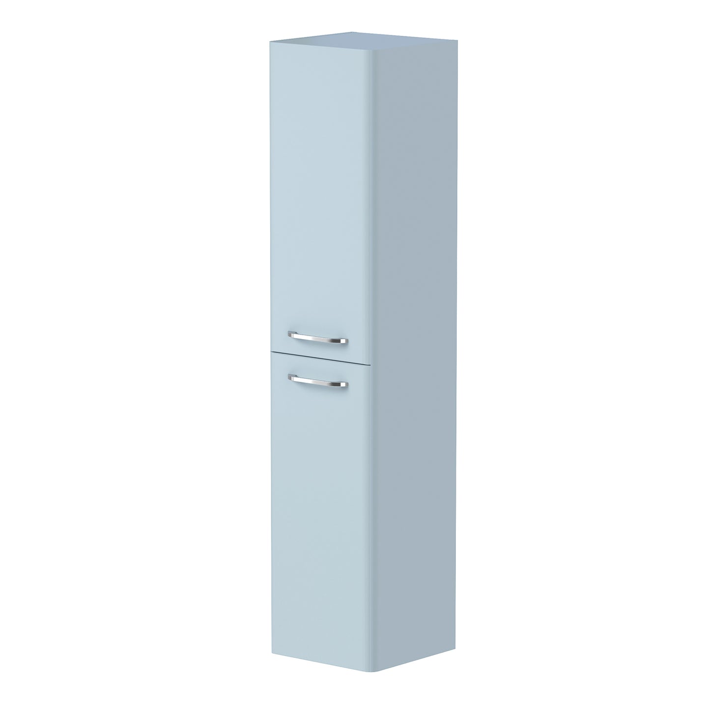 KAMĖ SOFT Hochschrank – Chromgriffe – Nebelblau