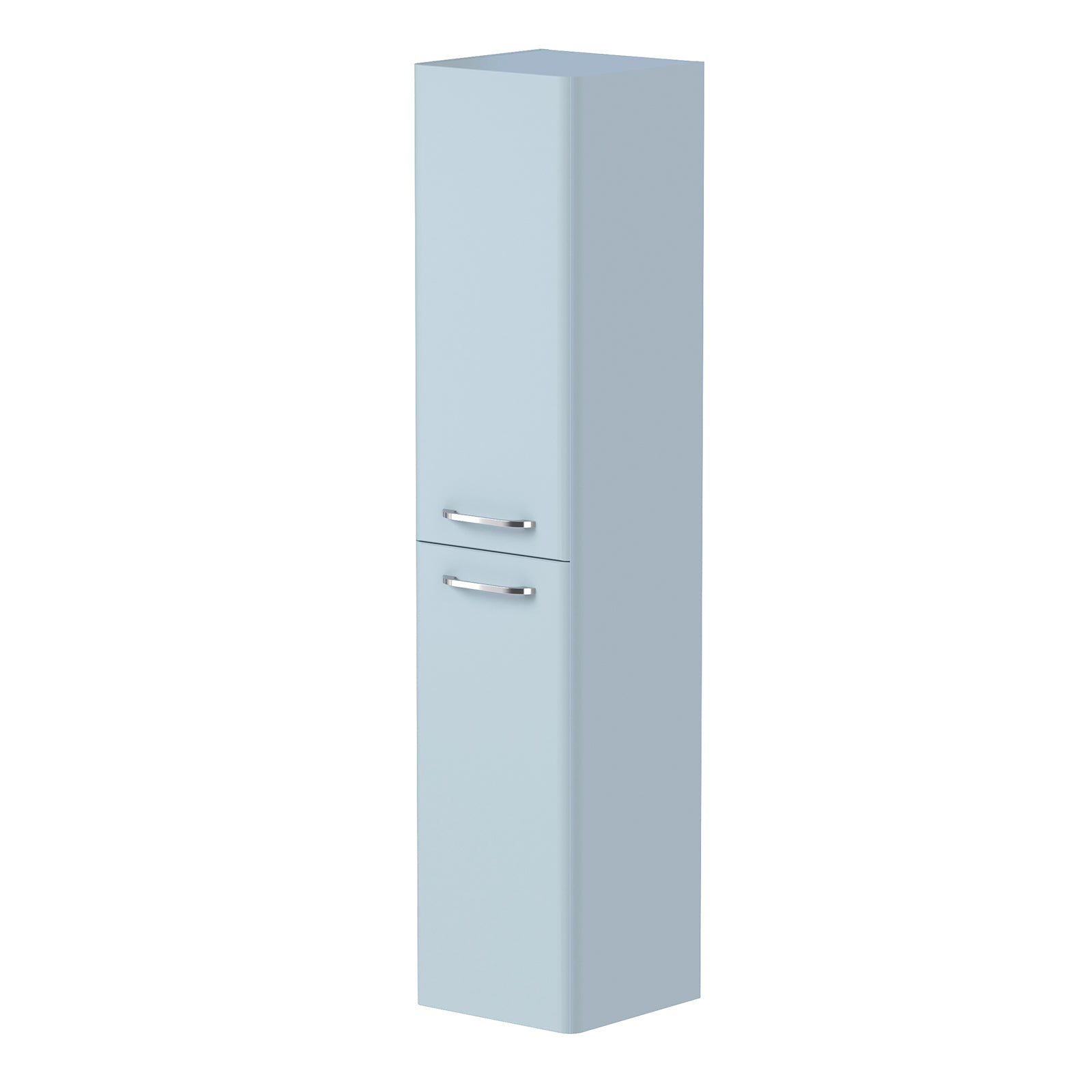KAMĖ SOFT Hochschrank – Chromgriffe – Nebelblau