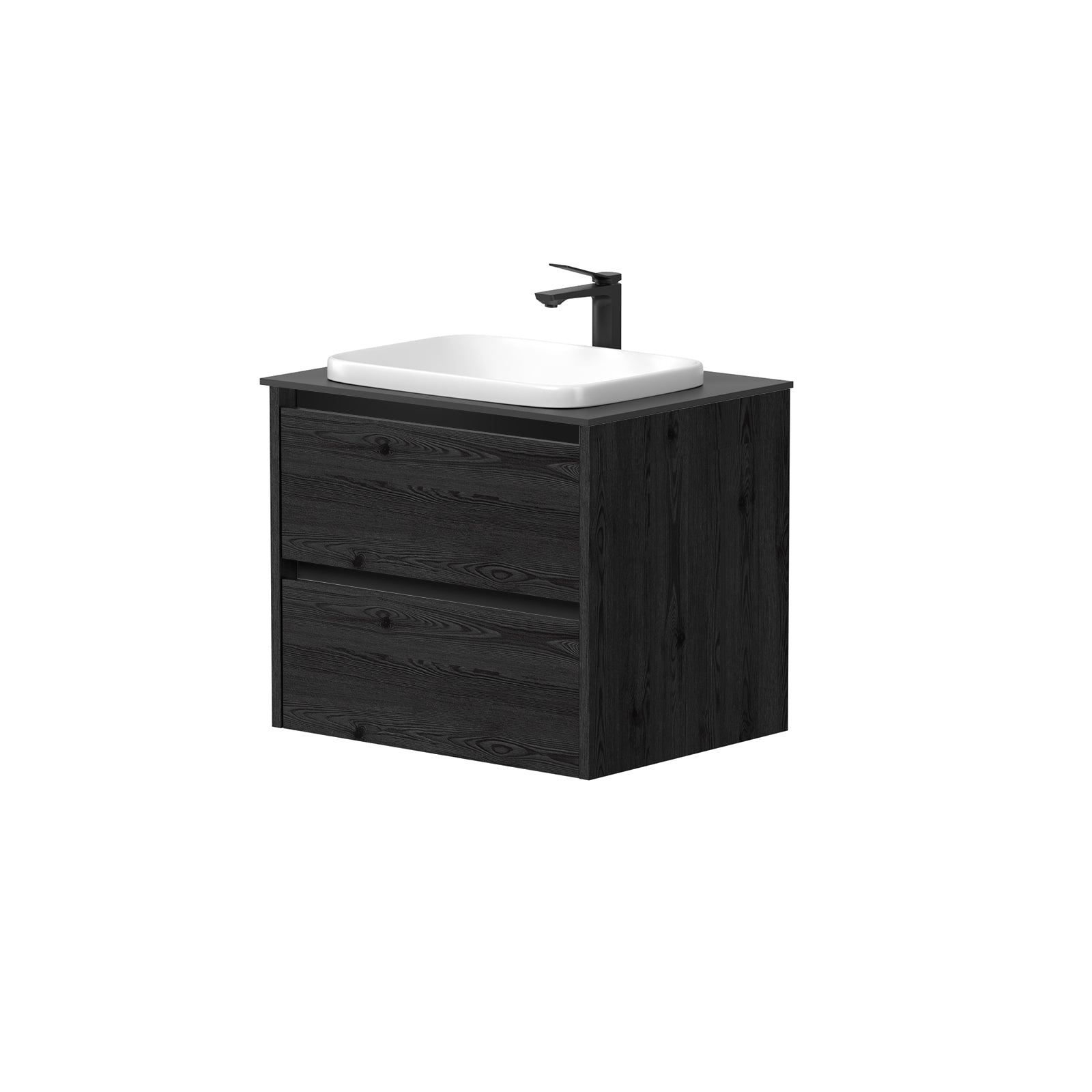 KAMĖ CITY Waschtischunterschrank für Aufsatzwaschbecken mit Waschbecken – schwarze Griffprofile – Variante 10