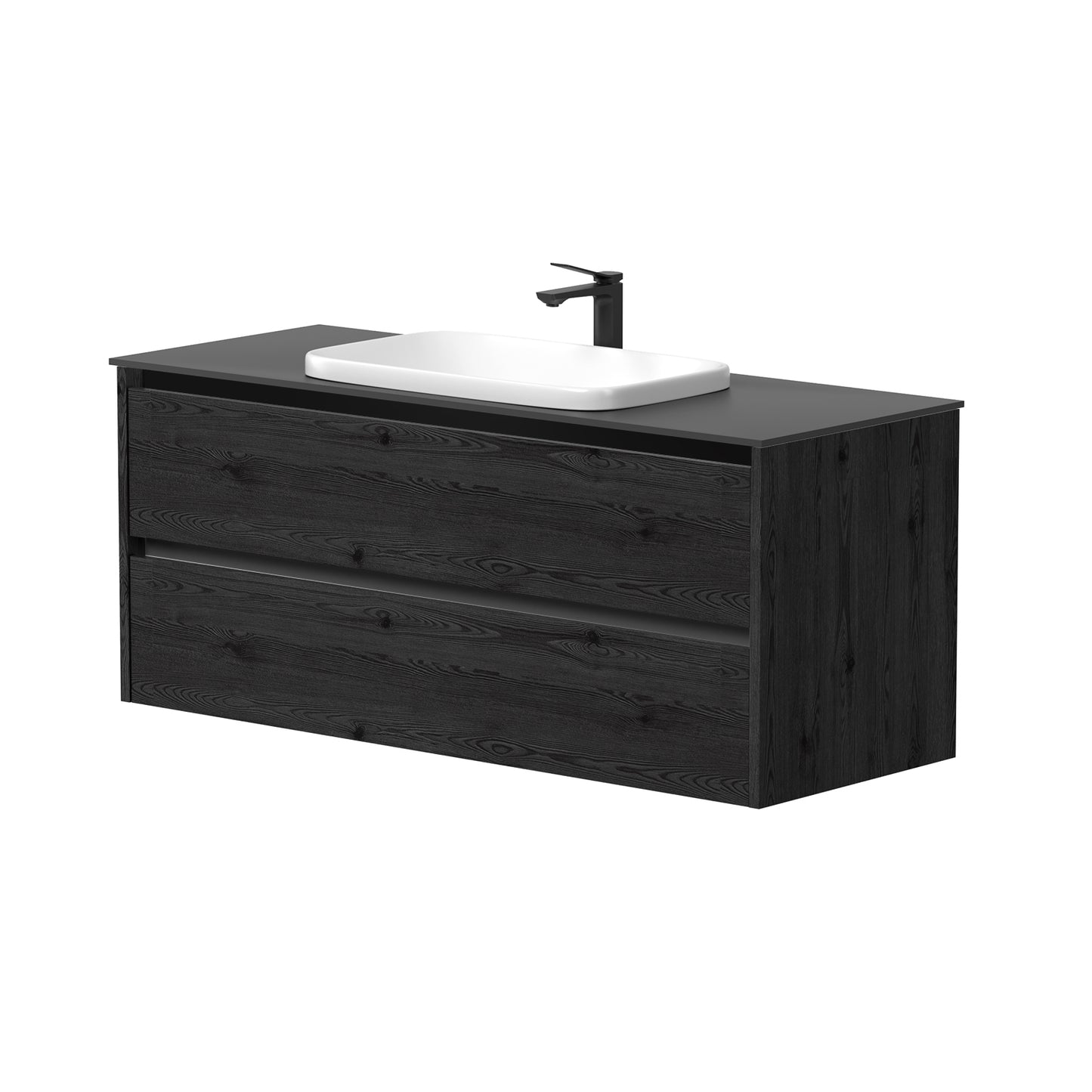 KAMĖ CITY Waschtischunterschrank für Aufsatzwaschbecken mit Waschbecken – schwarze Griffprofile – Variante 16