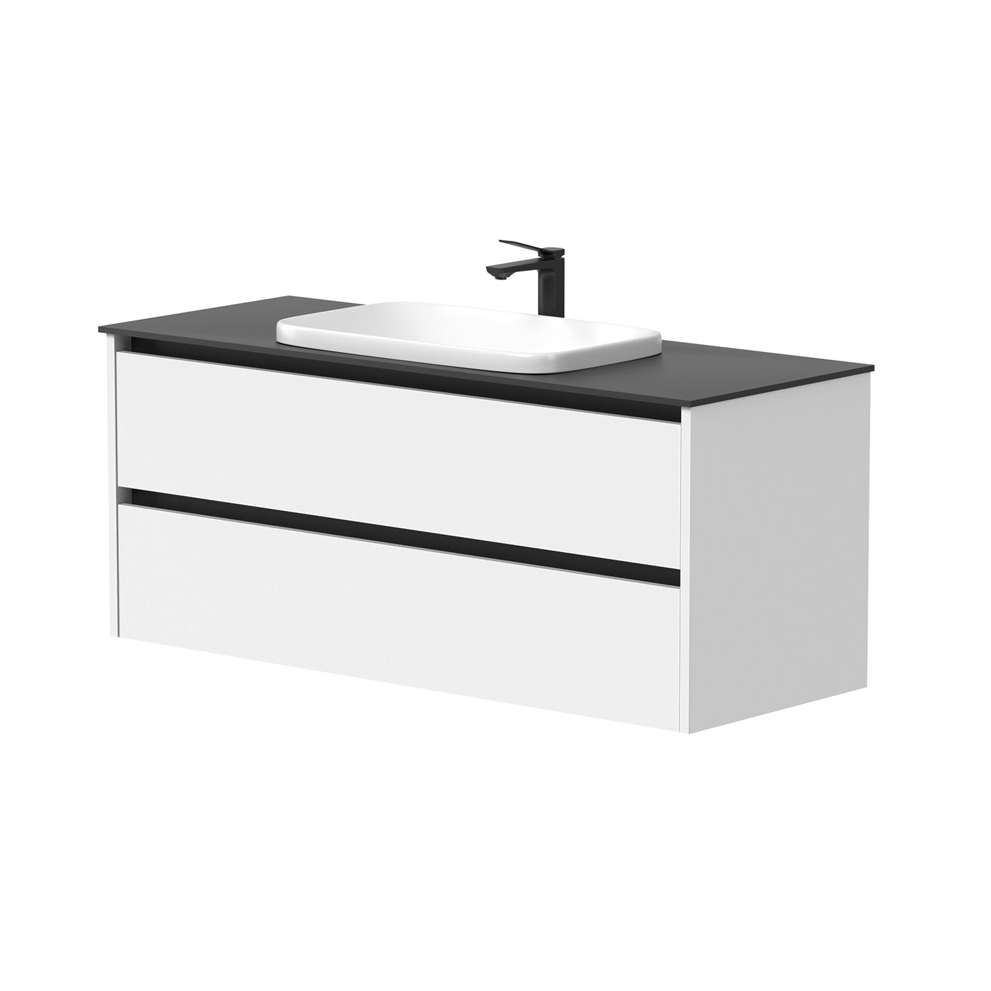 KAMĖ CITY Waschtischunterschrank für Aufsatzwaschbecken mit Waschbecken – schwarze Griffprofile – Variante 1