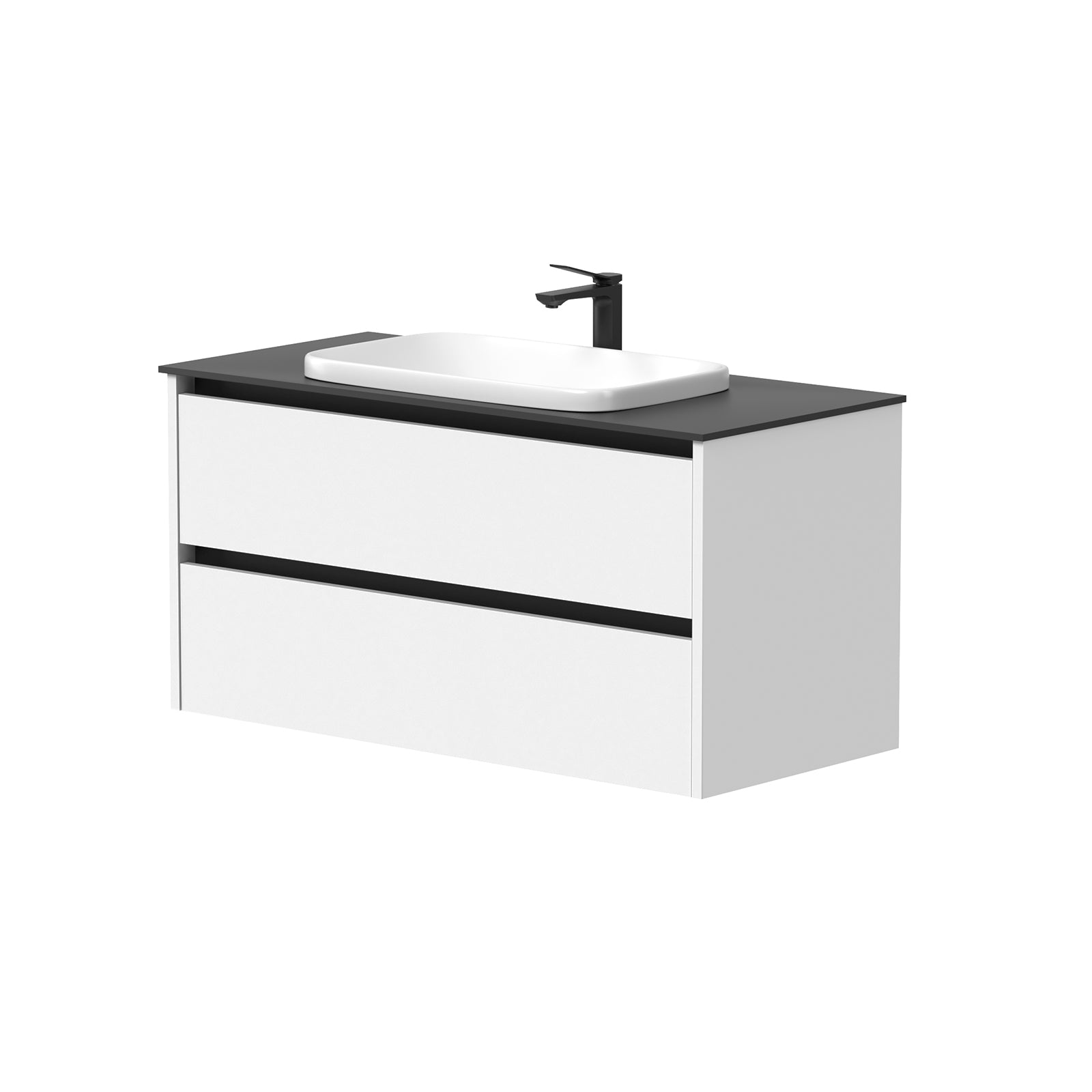 KAMĖ CITY Waschtischunterschrank für Aufsatzwaschbecken mit Waschbecken – schwarze Griffprofile – Variante 4