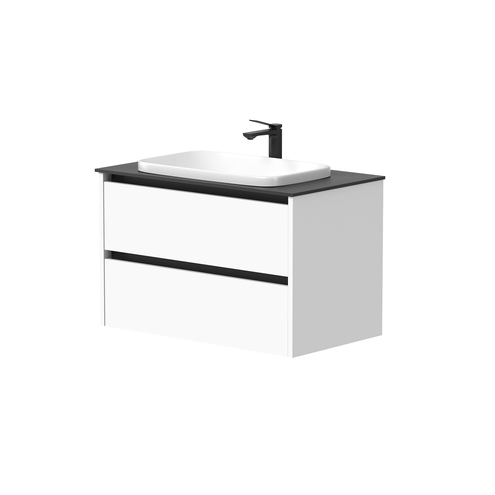 KAMĖ CITY Waschtischunterschrank für Aufsatzwaschbecken mit Waschbecken – schwarze Griffprofile – Variante 6