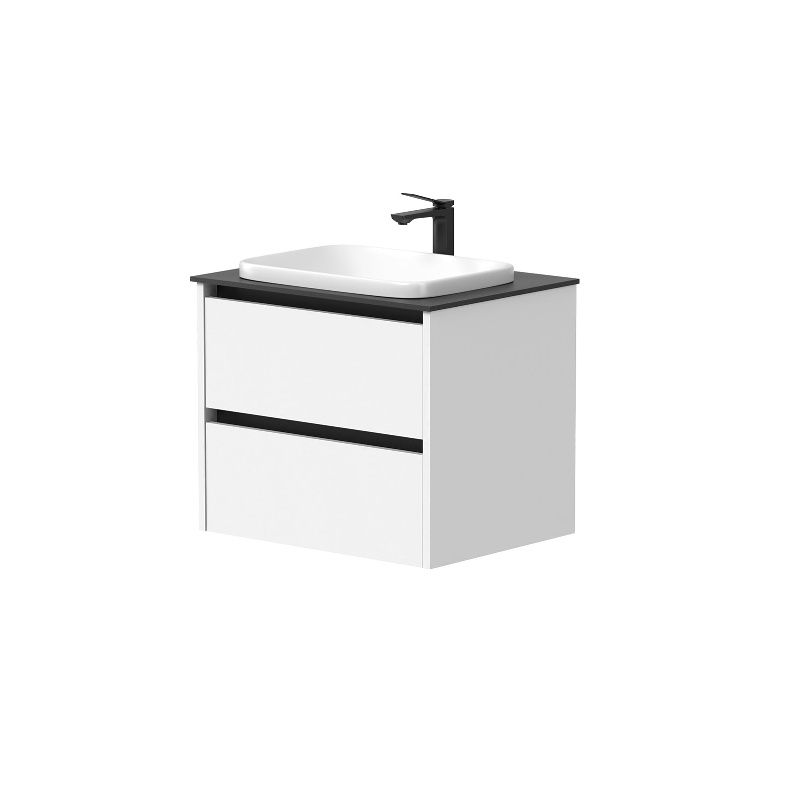 KAMĖ CITY Waschtischunterschrank für Aufsatzwaschbecken mit Waschbecken – schwarze Griffprofile – Variante 8
